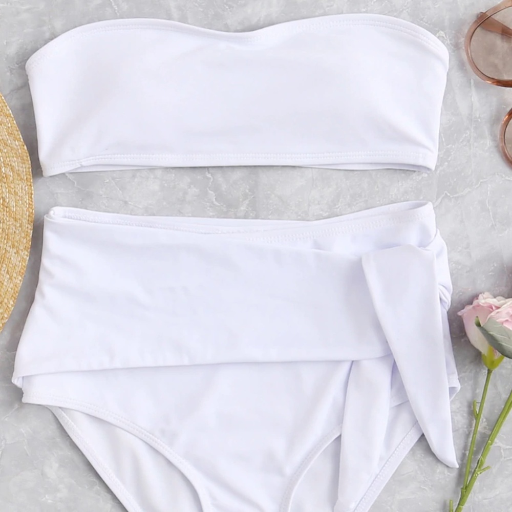 Bandeau With Self Tie High Waist Bikini Set